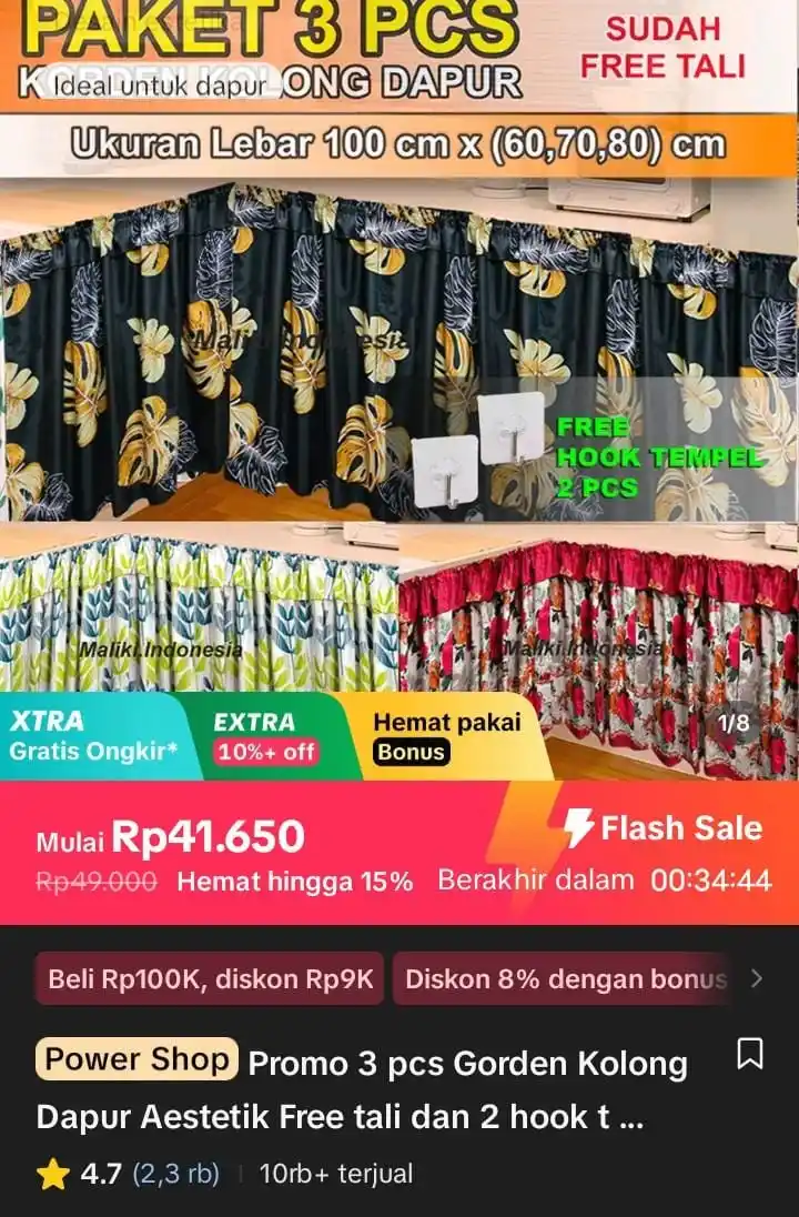 Image from Racun Shopee X Tiktok ( tiktokshop-tokopedia )⭐️: Promo 3 pcs Gorden Kolong Dapur Aestetik  Free tali dan 2 hook tempel ...