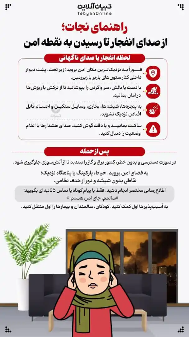 Image from خبرگزاری تابناک: 🔺راهنمای نجات؛ از صدای انفجار تا رسیدن به نقطه امن...