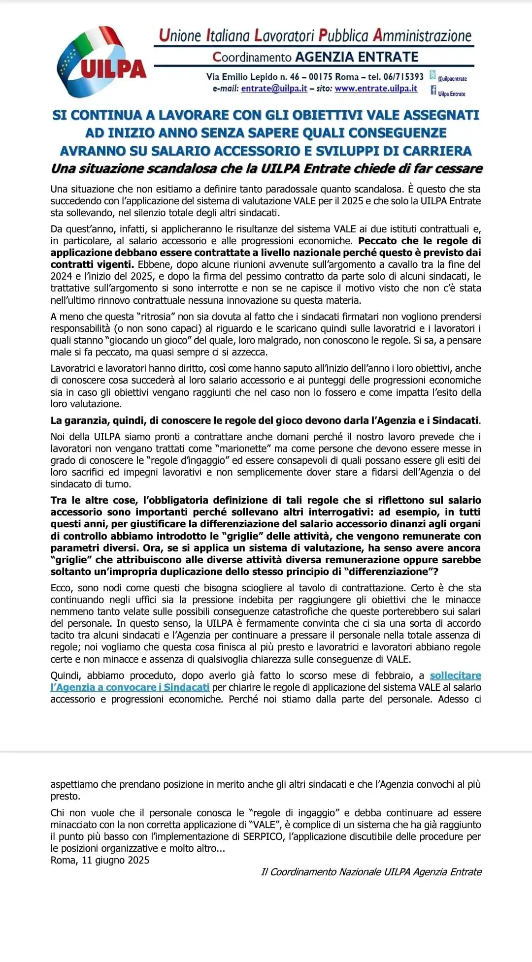 Image from UILPA ENTRATE: SI CONTINUA A LAVORARE CON GLI OBIETTIVI VALE ASSEGNATI AD INIZIO ANNO...