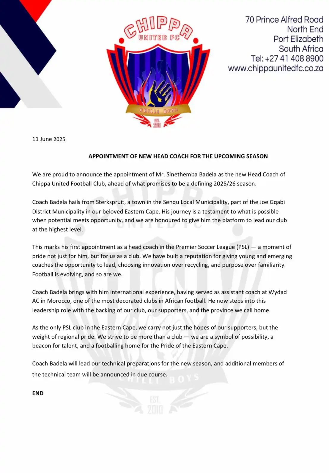 Image from ThamiSoccer: Sinethemba Badela is the new head coach of Chippa United <a class="tex...