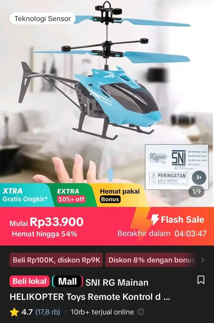 Image from Racun Shopee X Tiktok ( tiktokshop-tokopedia )⭐️: SNI RG Mainan HELIKOPTER Toys Remote Kontrol dengan Sensor Untuk Anak-...