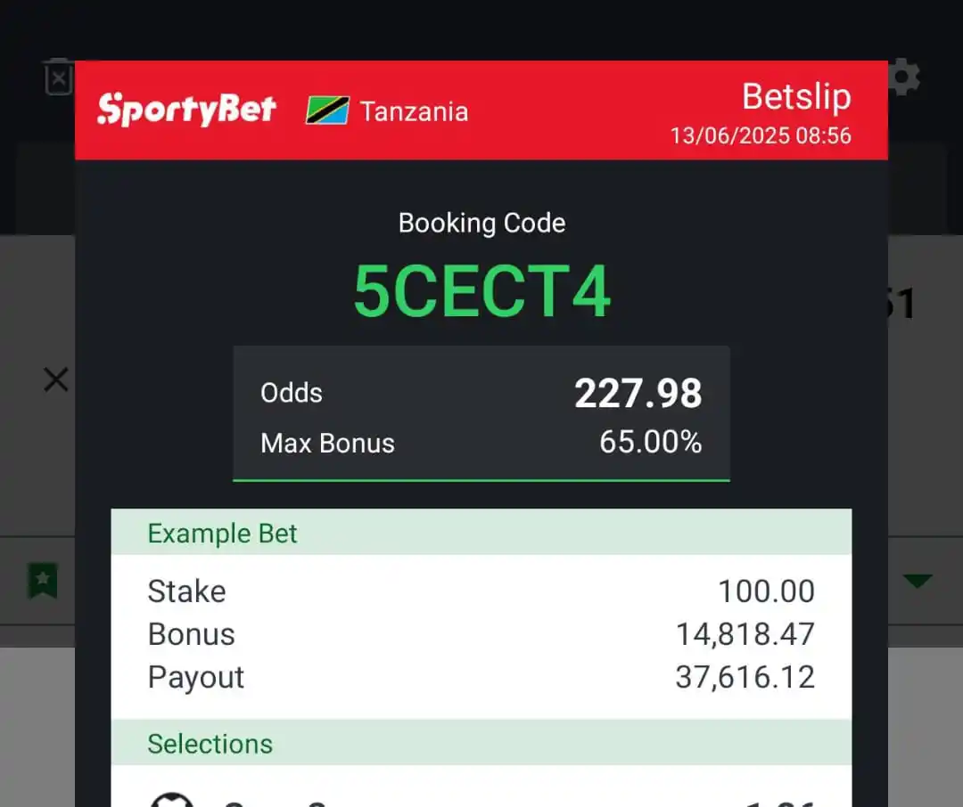 Image from Wintips5: *Sportybet Ticket* *227 odds* : 5CECT4 _You can Edit/flex guys *30...