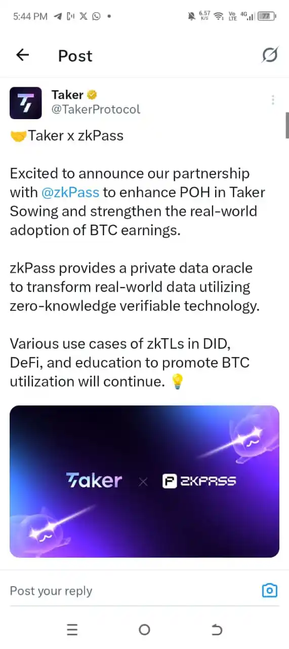 Image from Blockchain [Web3] Digital Wealth Hub: 🌟 *Taker Protocol x zkPass: Your Ticket to $TAKER Airdrop Glory!* 🌟 ...