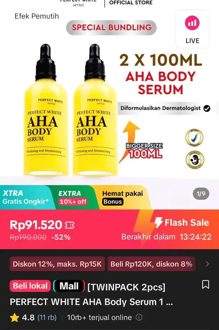 Image from Racun Shopee X Tiktok ( tiktokshop-tokopedia )⭐️: [TWINPACK 2pcs] PERFECT WHITE AHA Body Serum 100ML Whitening and Moist...
