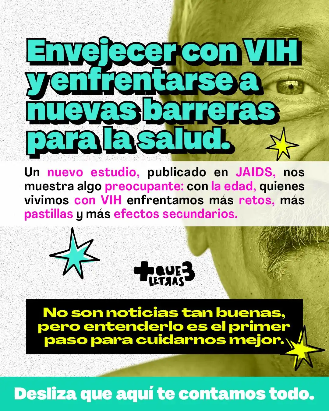 Image from MásQueTresLetras Difusión 📢: Un nuevo estudio nos dejó pensativos: envejecer con VIH puede implicar...
