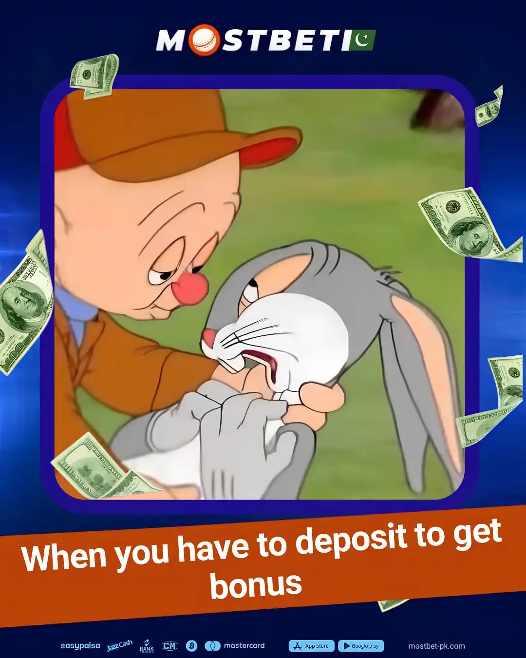 Image from MOSTBET PK: When other apps make you deposit first to get a bonus… 💀 🤦♂️ 💔 But...