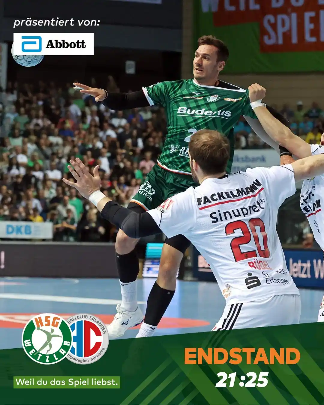 Image from HSG Wetzlar: Wir verlieren nach großem Kampf mit 21:25 gegen den HC Erlangen. Danke...