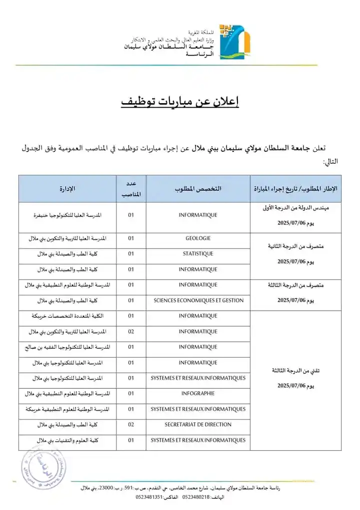 Image from منتدى طلبة كلية الآداب والعلوم الإنسانية بني ملال | القناة الرسمية©: 🔴 بالاجازة أو الماستر أو الدبلوم الإعلان عن مباراة توظيف 17 منصب بجام...