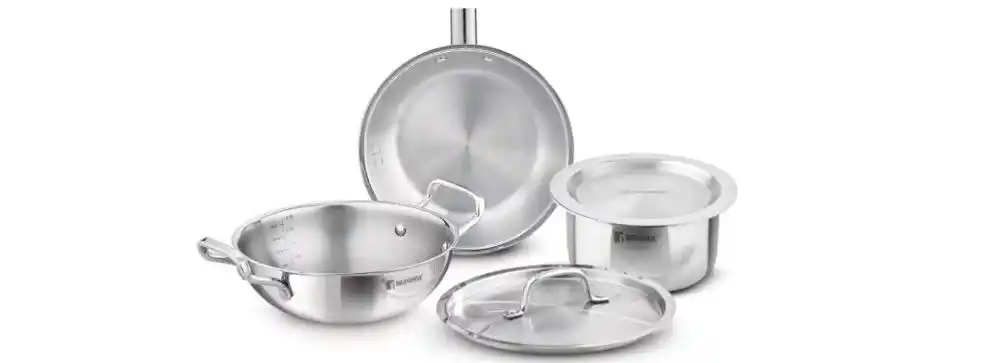 Image from Amazon Loot Deals ✅: 💥Bergner - Triply Stainless Steel Cookware Set - 5 Pcs 💰Deal @ Rs.2...