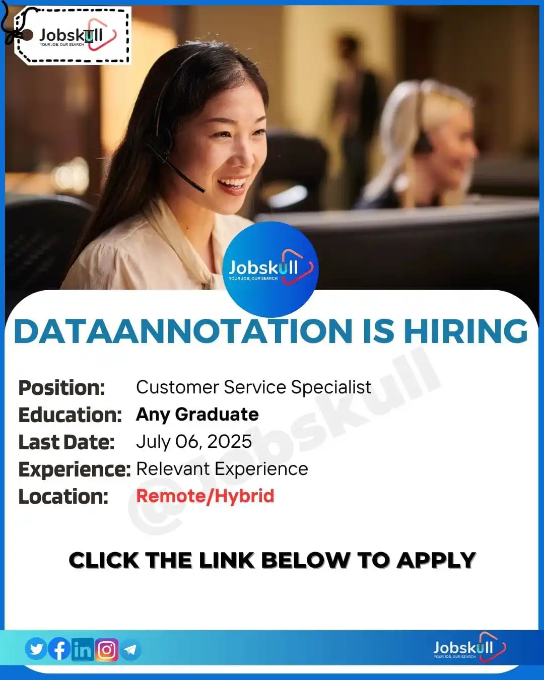 Image from Jobskull official: ✅DataAnnotation Work from Home Jobs 2025 | Customer Service Specialist...