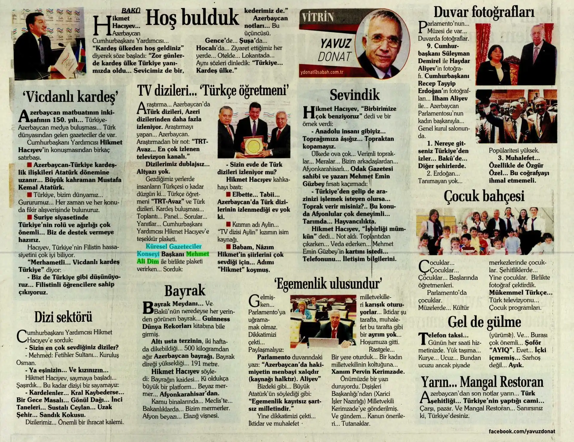 Image from KGK/GJC HABER NEWS: Duayenimiz Yavuz Donat’ın Azerbaycan notları bugün de iki ülkenin dost...
