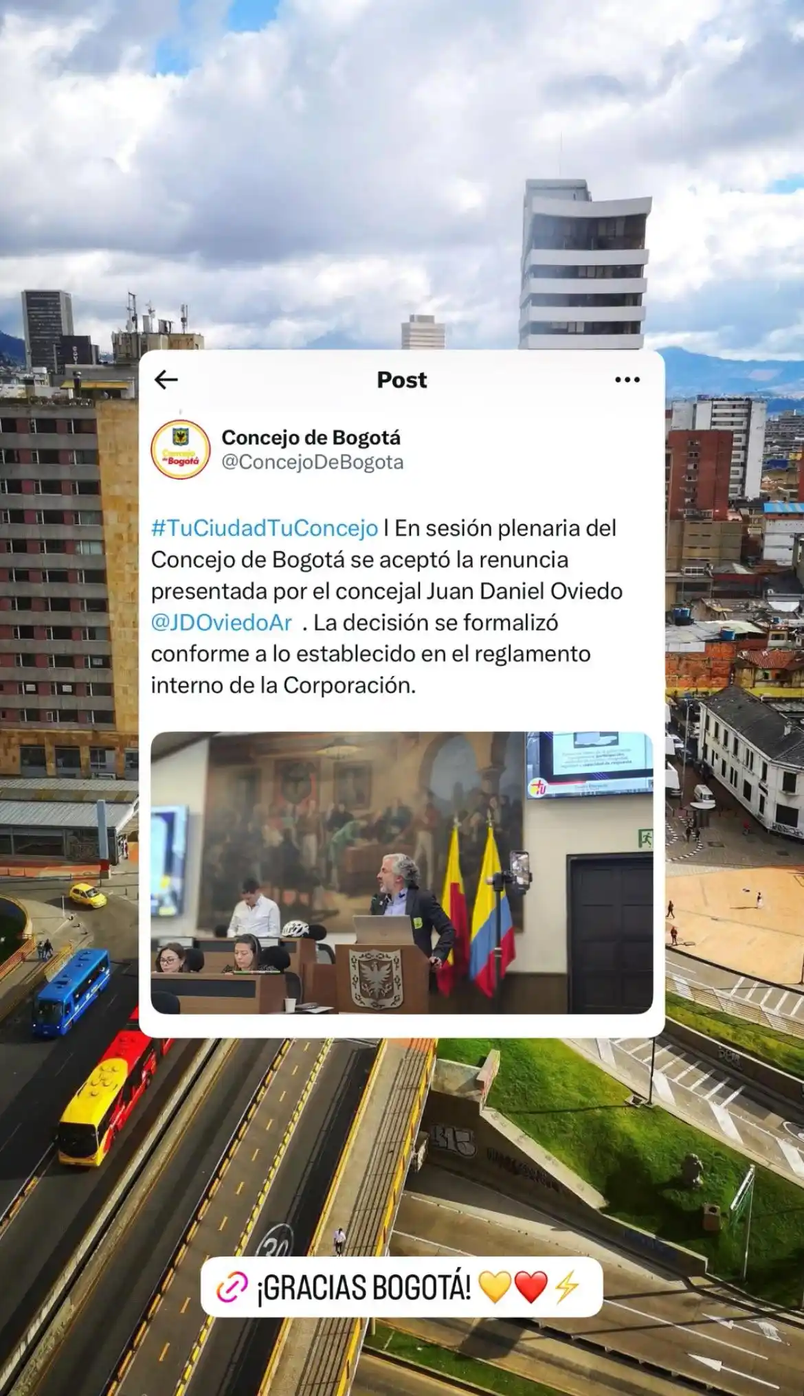 Image from Juan Daniel Oviedo: *¡Gracias Bogotá!* 💛❤️⚡️ Nosotros, ¡seguimos <a class="text-blue-500...