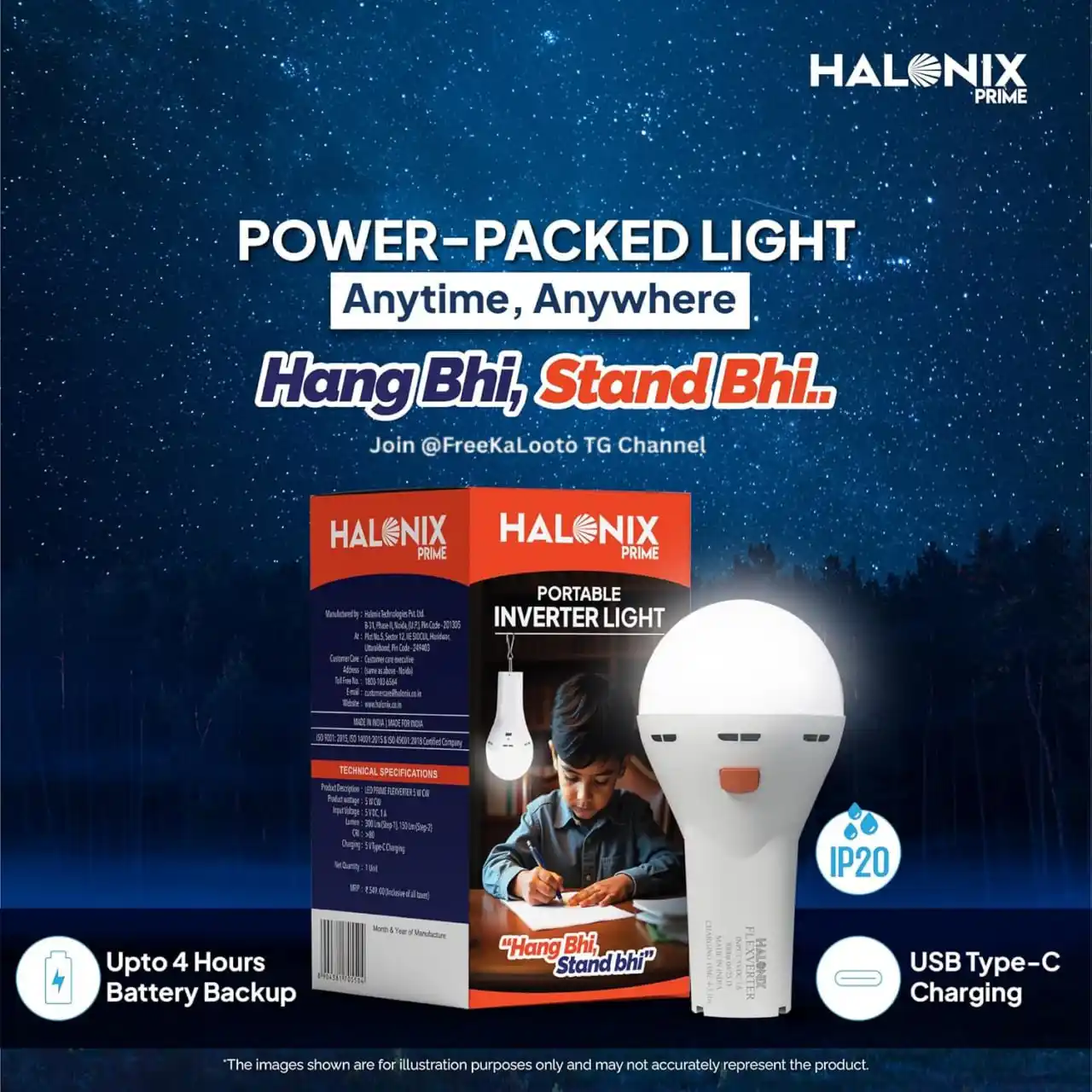 Image from Amazon Loot Deals ✅: Halonix 5W Portable Rechargeable LED Light @249. https://amzn.to/4jME...
