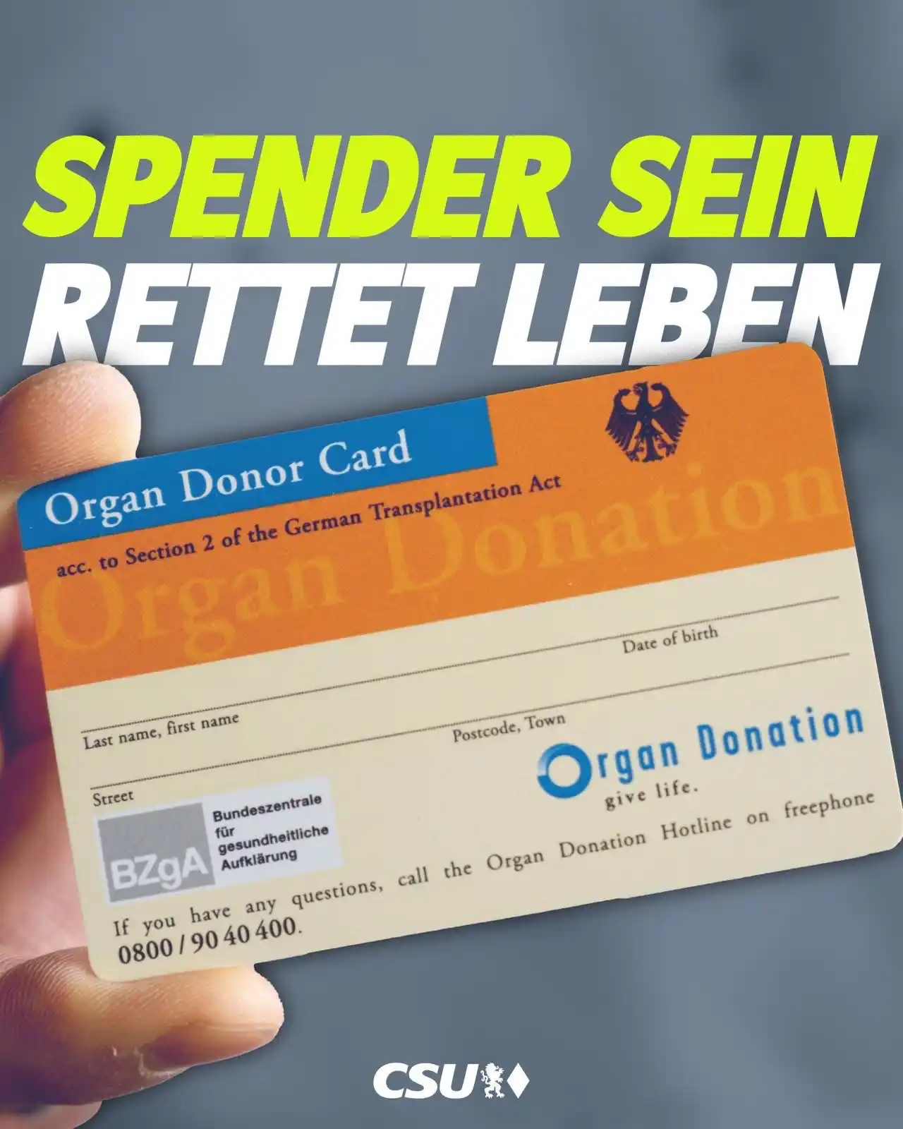 Image from CSU: Heute ist Tag der Organspende! Tausende Menschen in Deutschland warten...