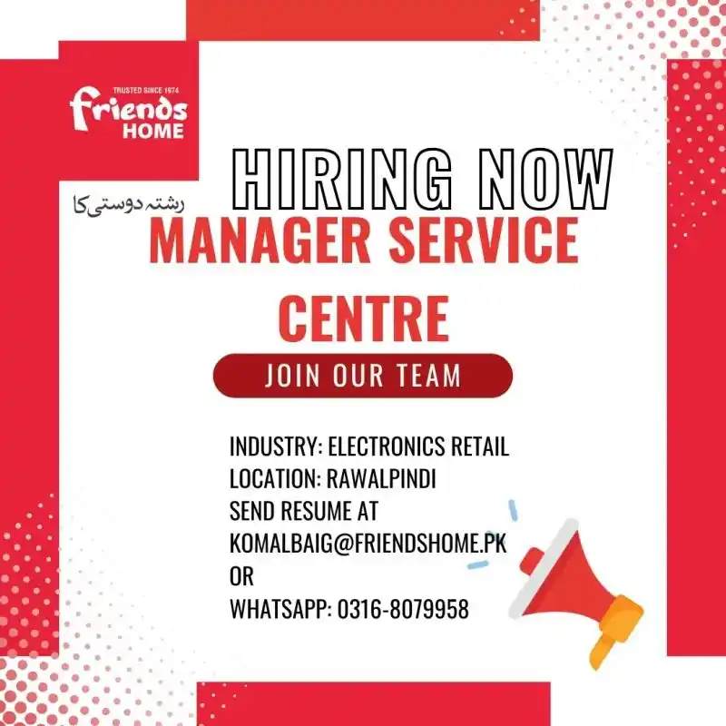Image from HR Posting Partner (Jobs in Pakistan): Job Title: Manager Service Centre Location: Murree Road, Rawalpindi Jo...