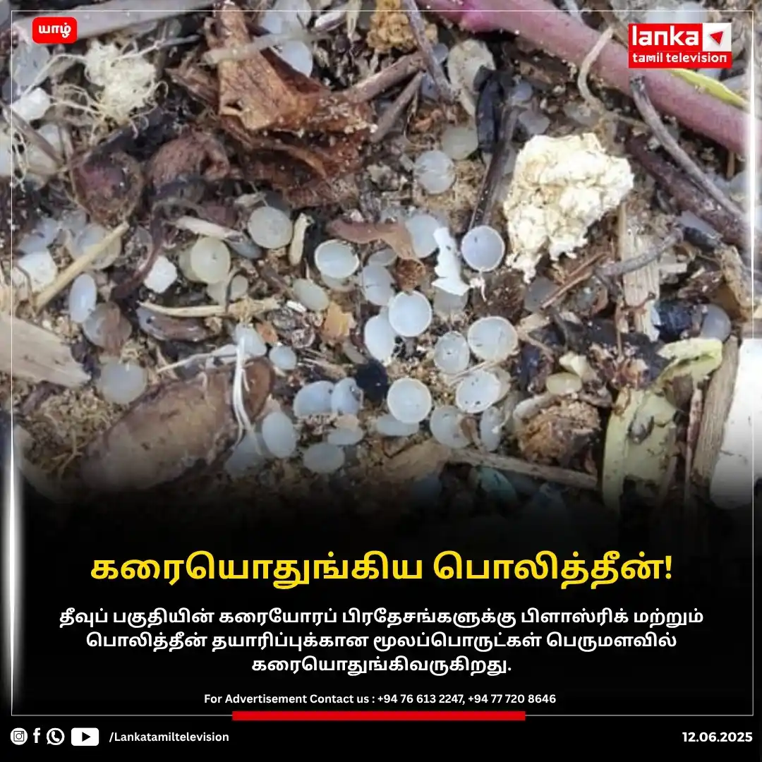 Image from Lankatamil: கரையொதுங்கிய பிளாஸ்டிக், பொலித்தீன் தயாரிப்புக்கான மூலப்பொருட்கள்! த...