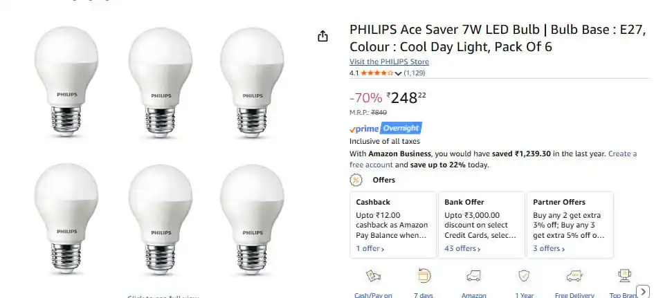Image from Amazon Loot Deals ✅: PHILIPS 7W E27 LED Bulb (Pack Of 6) @248.  https://amzn.to/4n2BDAy...