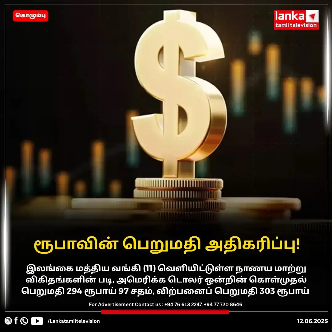 Image from Lankatamil: ரூபாவின் பெறுமதி அதிகரிப்பு! இன்று (11) அமெரிக்க டொலருக்கு நிகரான இலங...