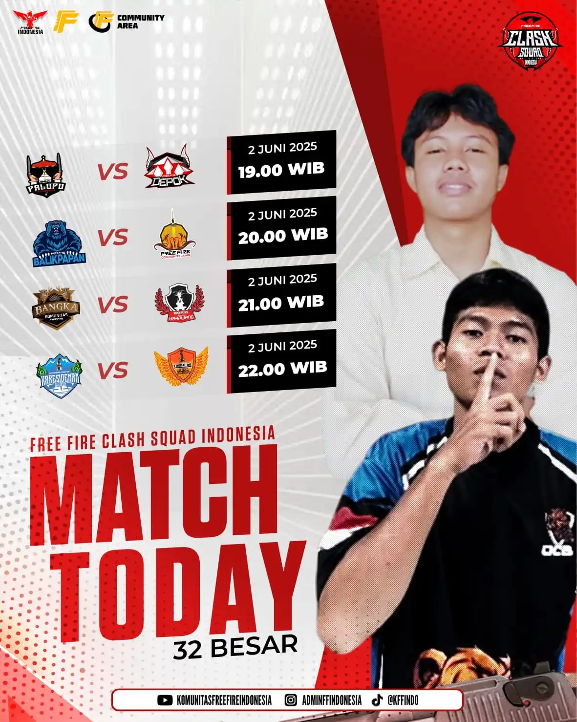 Image from KOMUNITAS FREE FIRE INDONESIA: ✨ 32 Besar FFCSI Dimulai !!! Match day hari ini, 2 Juni 2025 Yuk kasi...