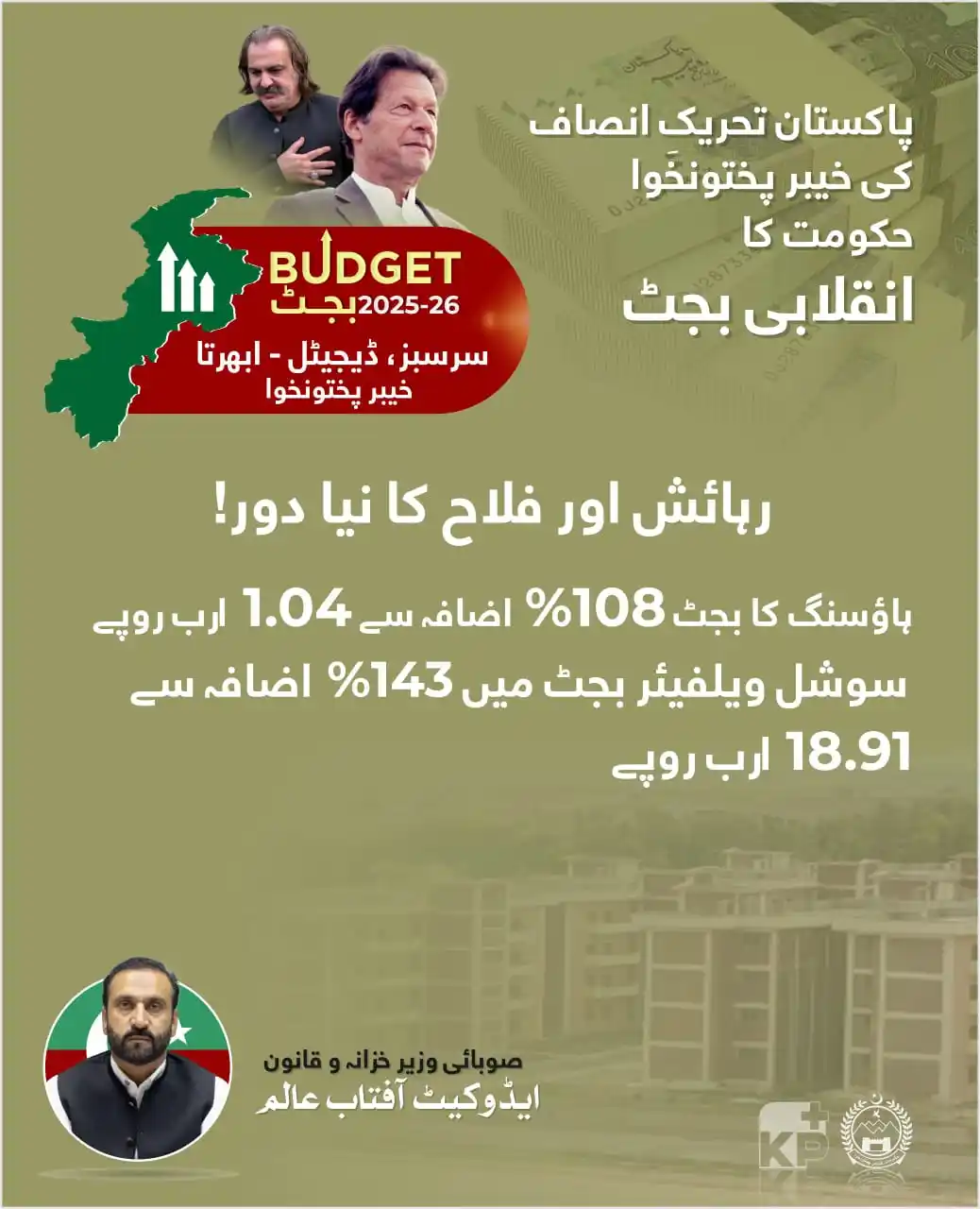 Image from Government Of KP: عمران خان کے ویژن کے مطابق خیبرپختونخوا حکومت کا انقلابی بجٹ! 🏠 رہائش...