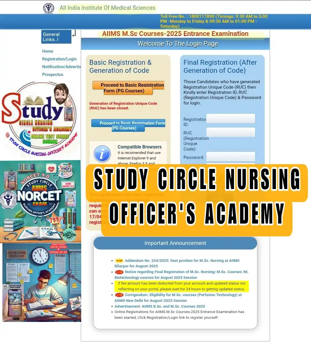 Image from STUDY CIRCLE NURSING OFFICER'S ACADEMY 🎯: 🏥 *AIIMS M.SC NURSING COURSE - 2025 ENTRANCE EXAMINATION* 📌 *DOWNLO...