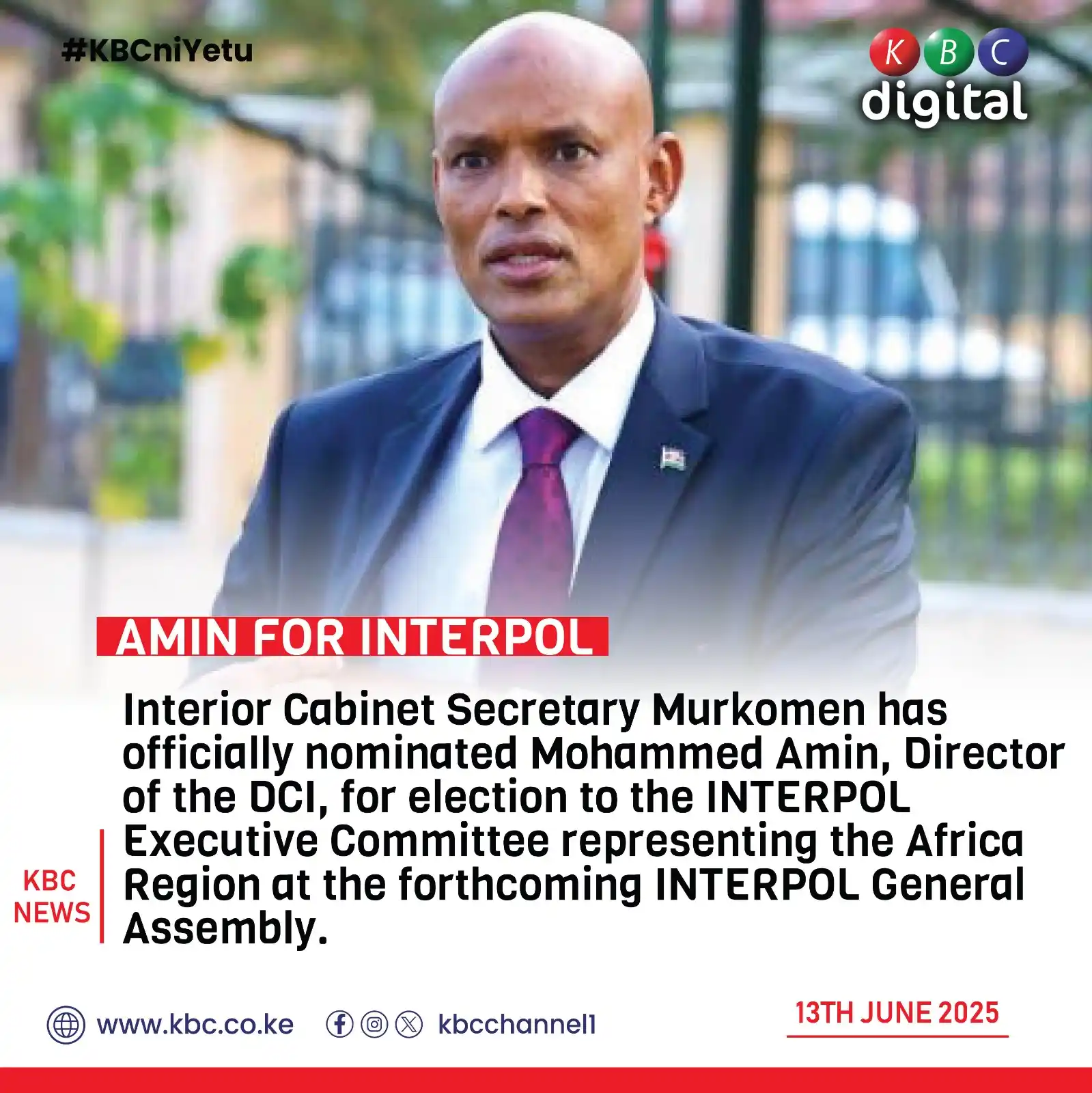 Image from KBC Digital: AMIN FOR INTERPOL Interior Cabinet Secretary Murkomen has officially ...