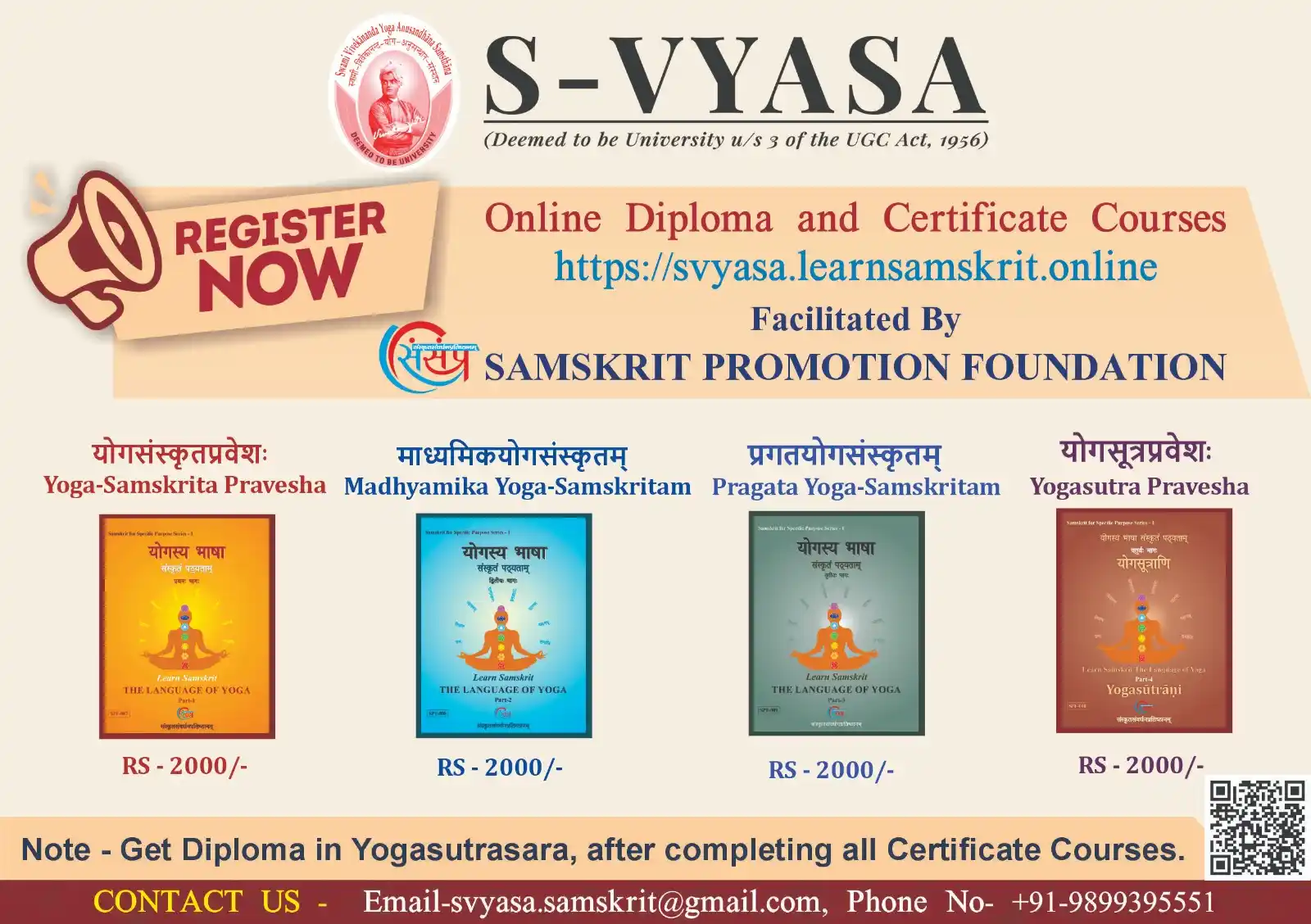 Image from Samskrit Promotion Foundation: @SvyasaYoga presents online Diploma & Certificate course in Yogasutra...