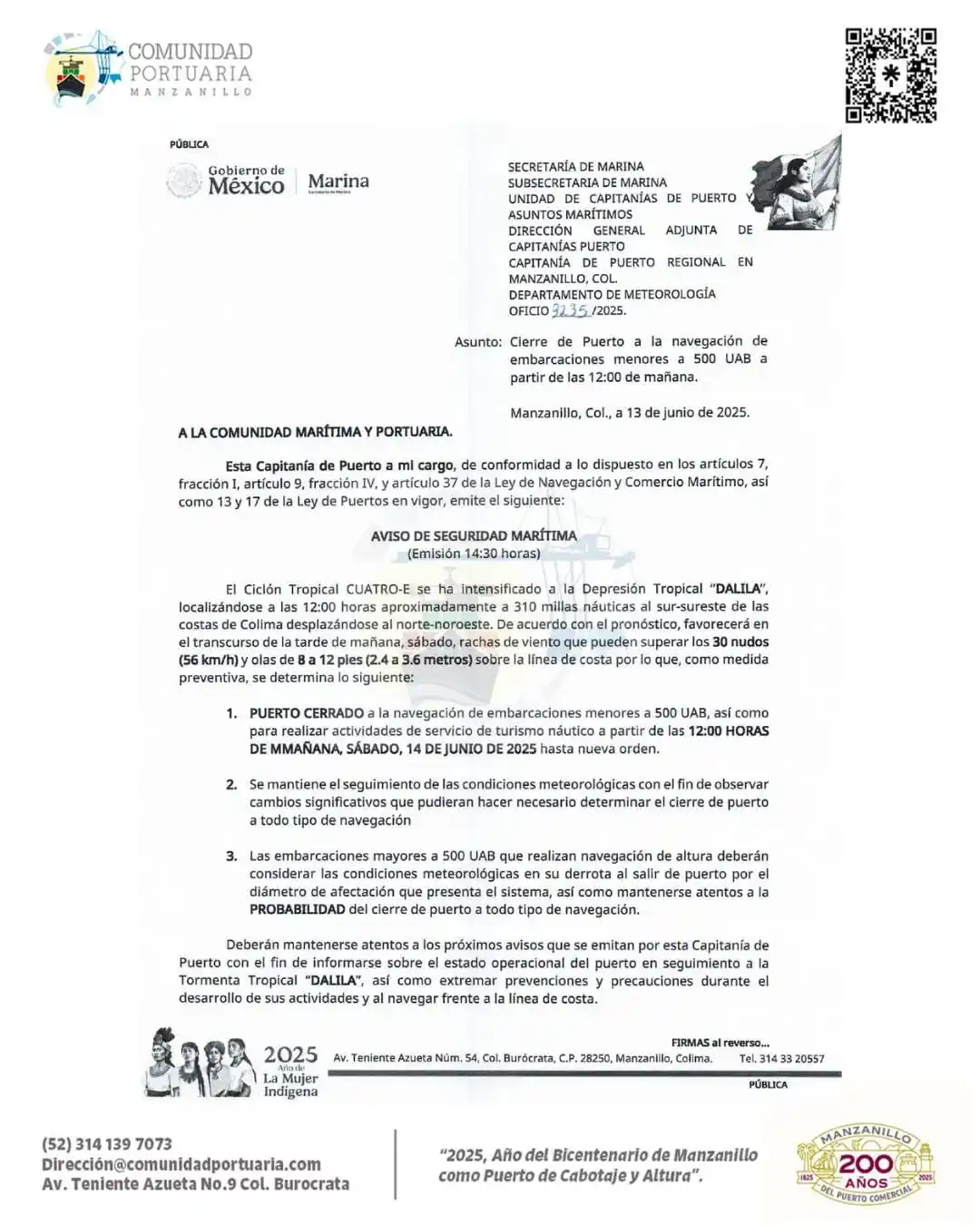 Image from José Castañón Aduanas: Boletín Informativo: Cierre de Puerto a la navegación de embarcaciones...