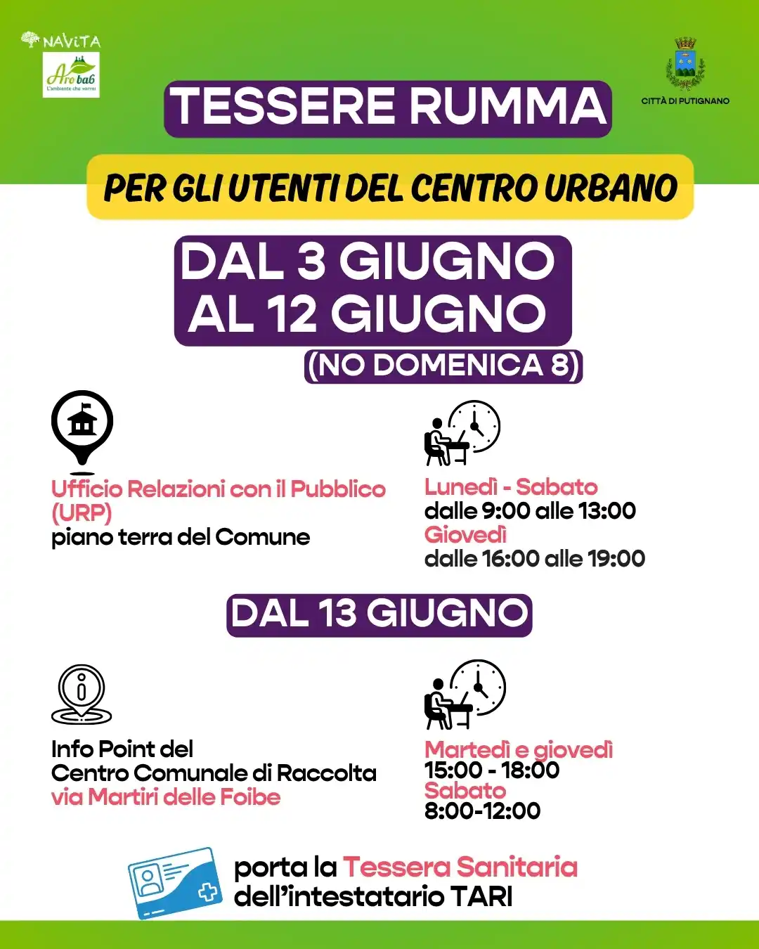 Image from Protezione Civile Putignano: 🪪 Da oggi gli utenti del Centro Urbano potranno ritirare le tessere m...