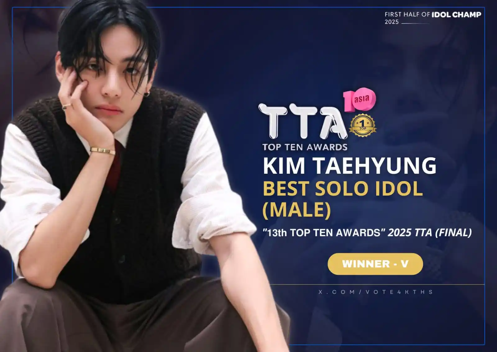 Image from Taehyung Updates¹: ¡Felicidades a Kim Taehyung por ser galardonado como el Mejor Ídolo So...