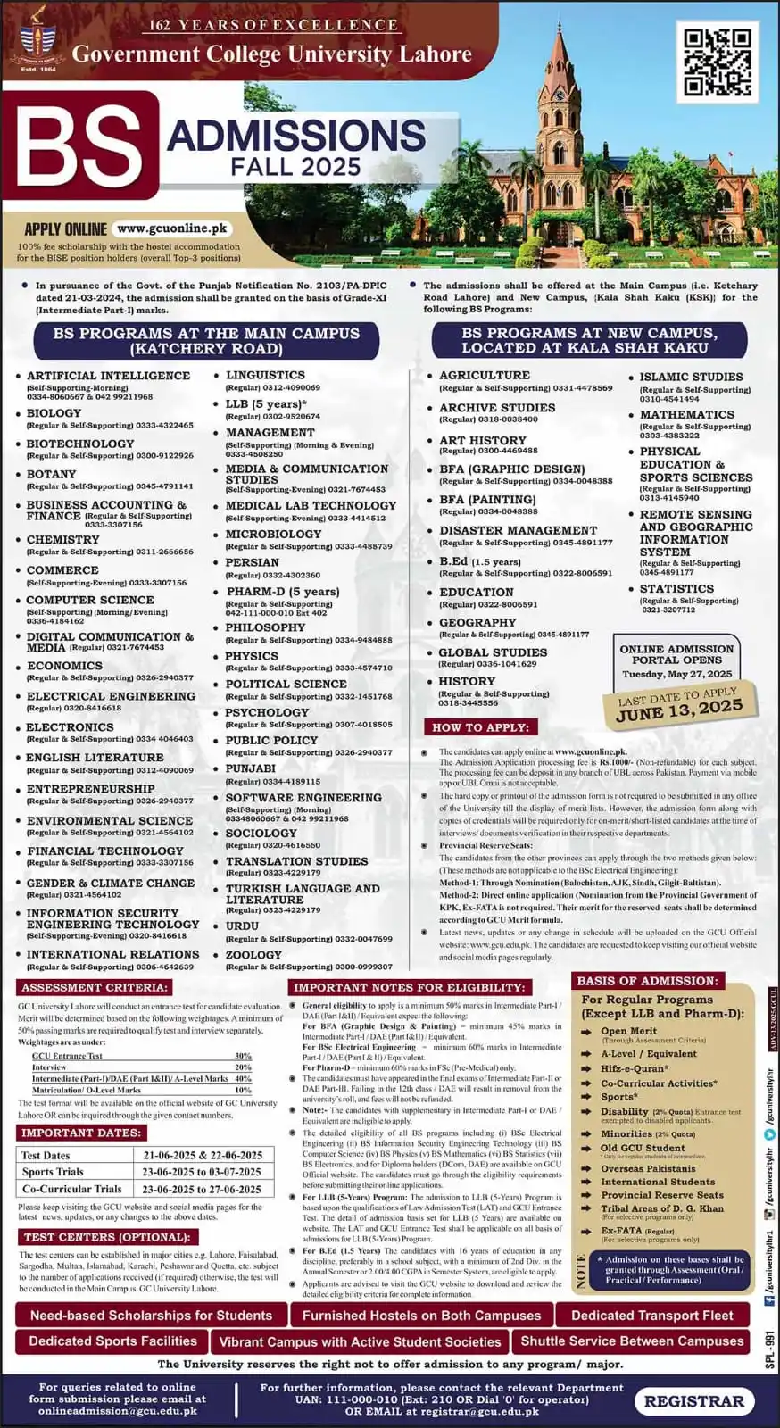 Image from ADMISSION UPDATE 🎓: 🚨 *`GCU Lahore Admission DEADLINE`* ⚠️ 👉 Today (13 June 2025) is th...