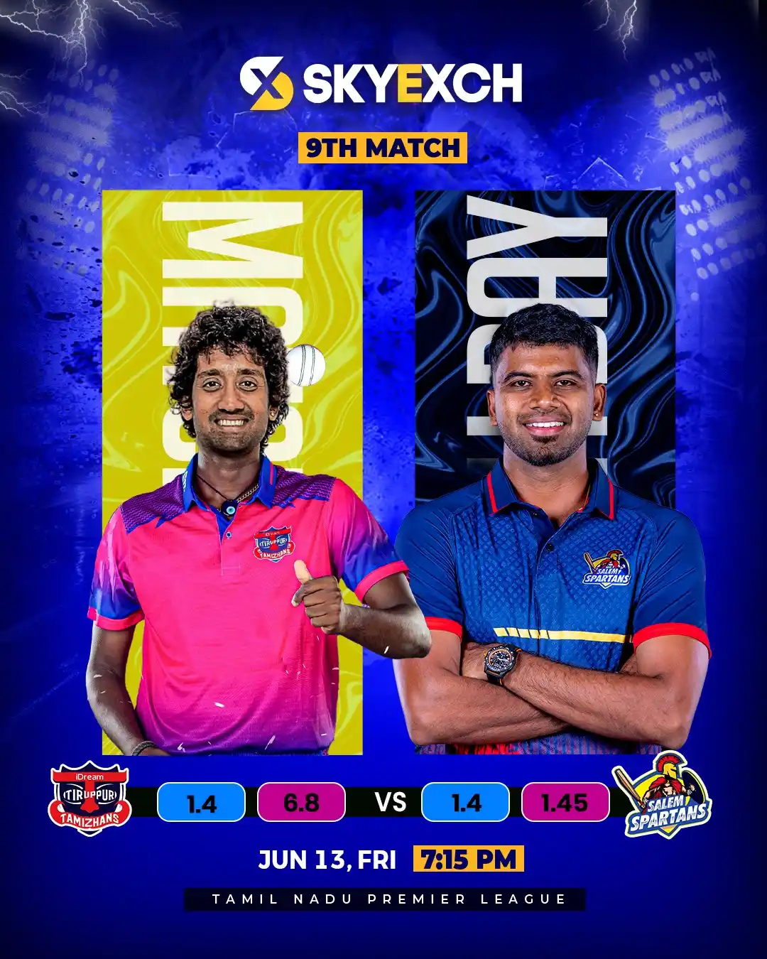 Image from Skyexch: IDream Tiruppur Tamizhans vs Salem Spartans, 9th Match.  *Who will win...