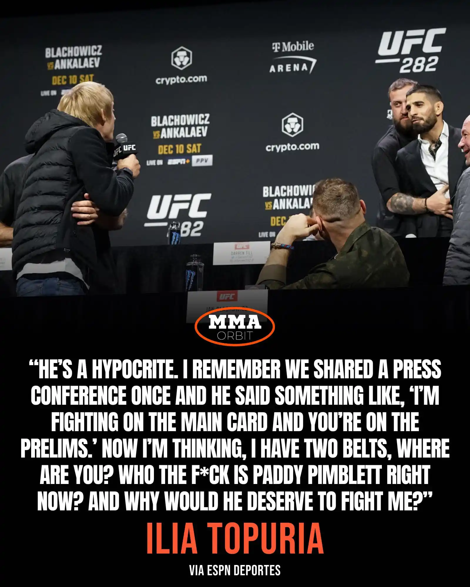 Image from MMA Orbit: Ilia Topuria has addressed a potential fight with “pain in the ass” Pa...