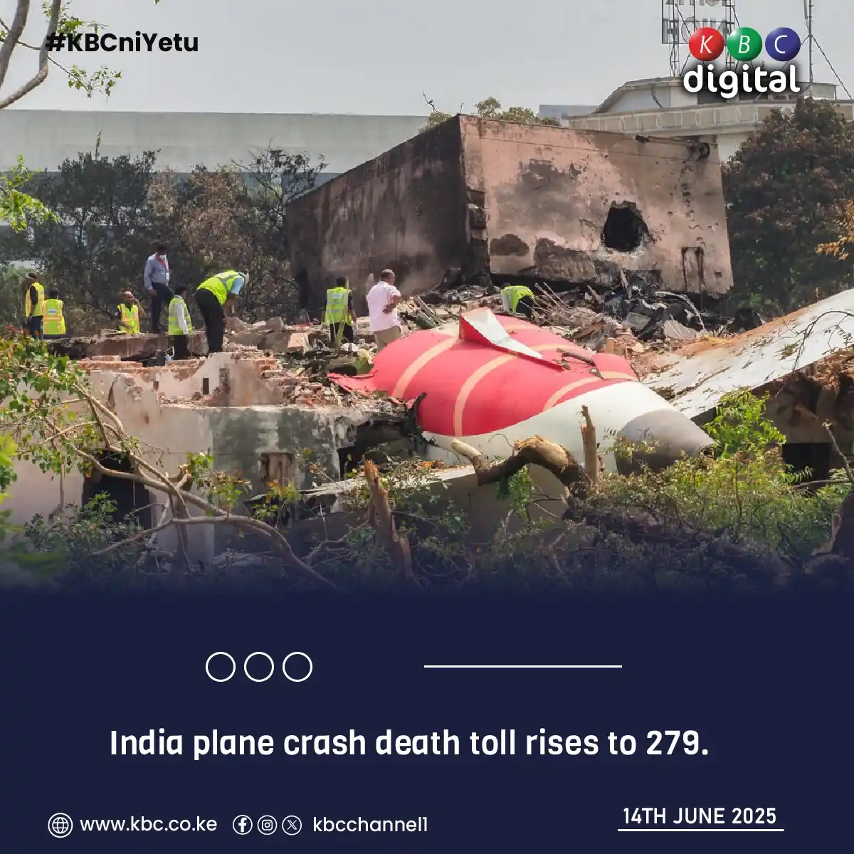 Image from KBC Digital: India plane crash death toll rises to 279. <a class="text-blue-500 hov...