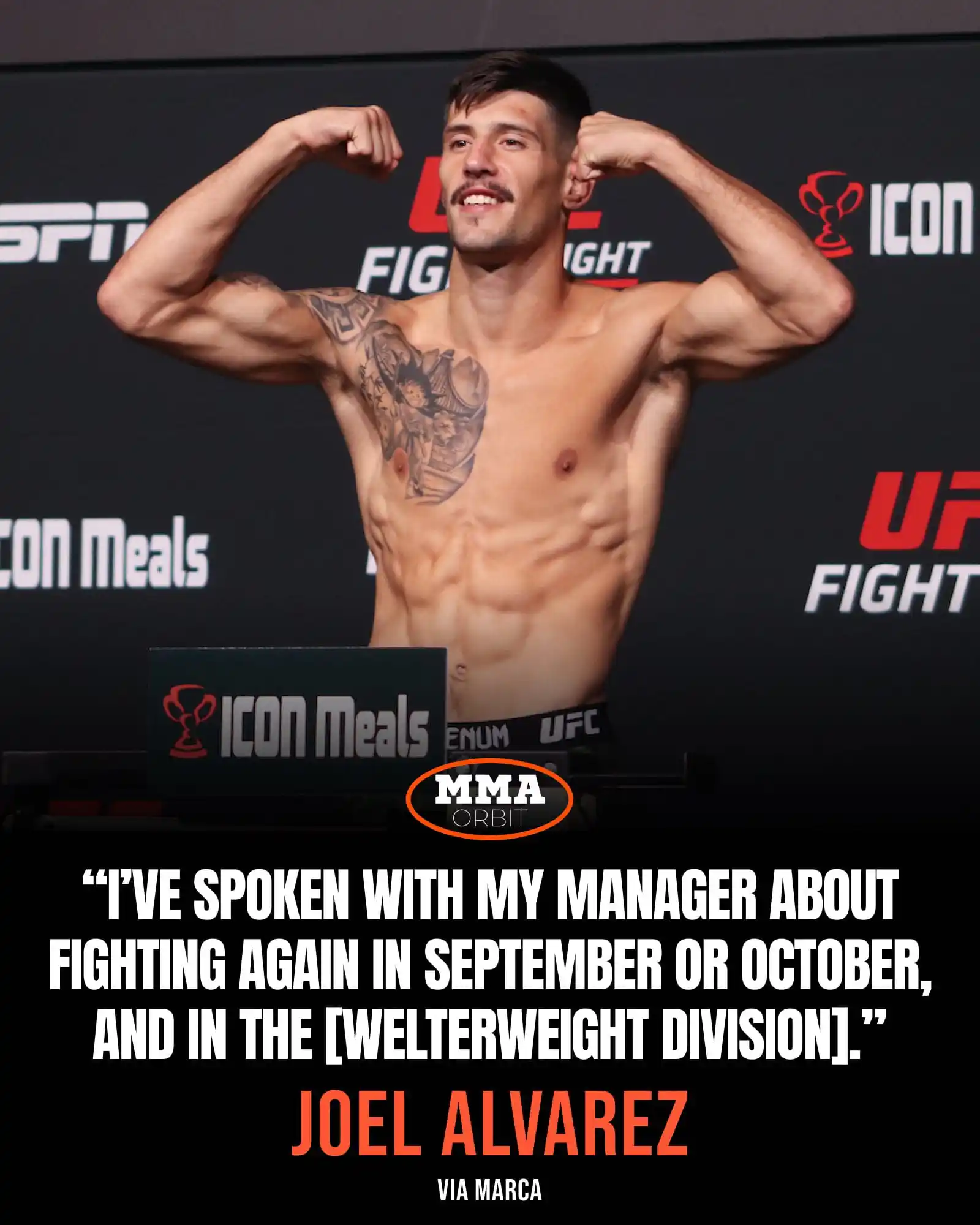 Image from MMA Orbit: 🚨| Joel Alvarez tells MARCA that he plans to return in September or O...