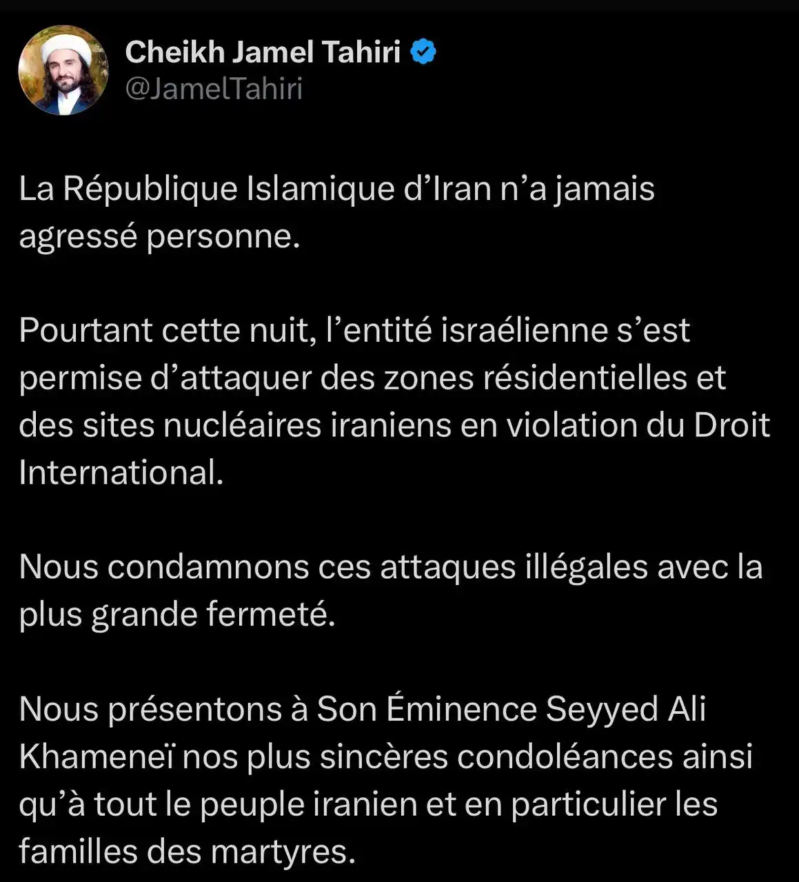 Image from Cheikh Jamel Tahiri : La République Islamique d’Iran n’a jamais agressé personne. Pourtant ...