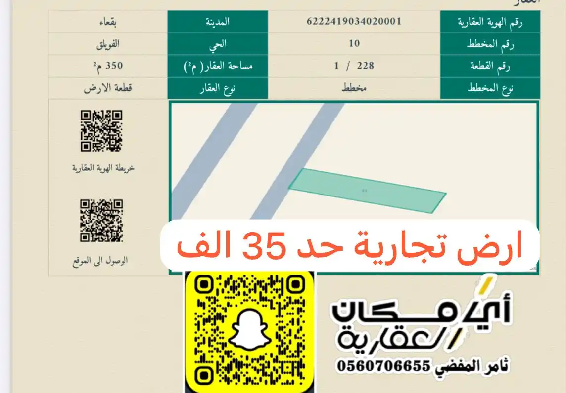 Image from أي مكان العقارية أراضي رخصيه ثامر المفضي - أبو عبدالعزيز: للبيع ارض تجاريه الفويلق بقعاء حايل مساحه 350 شارع 30. البيع 35 صاف...