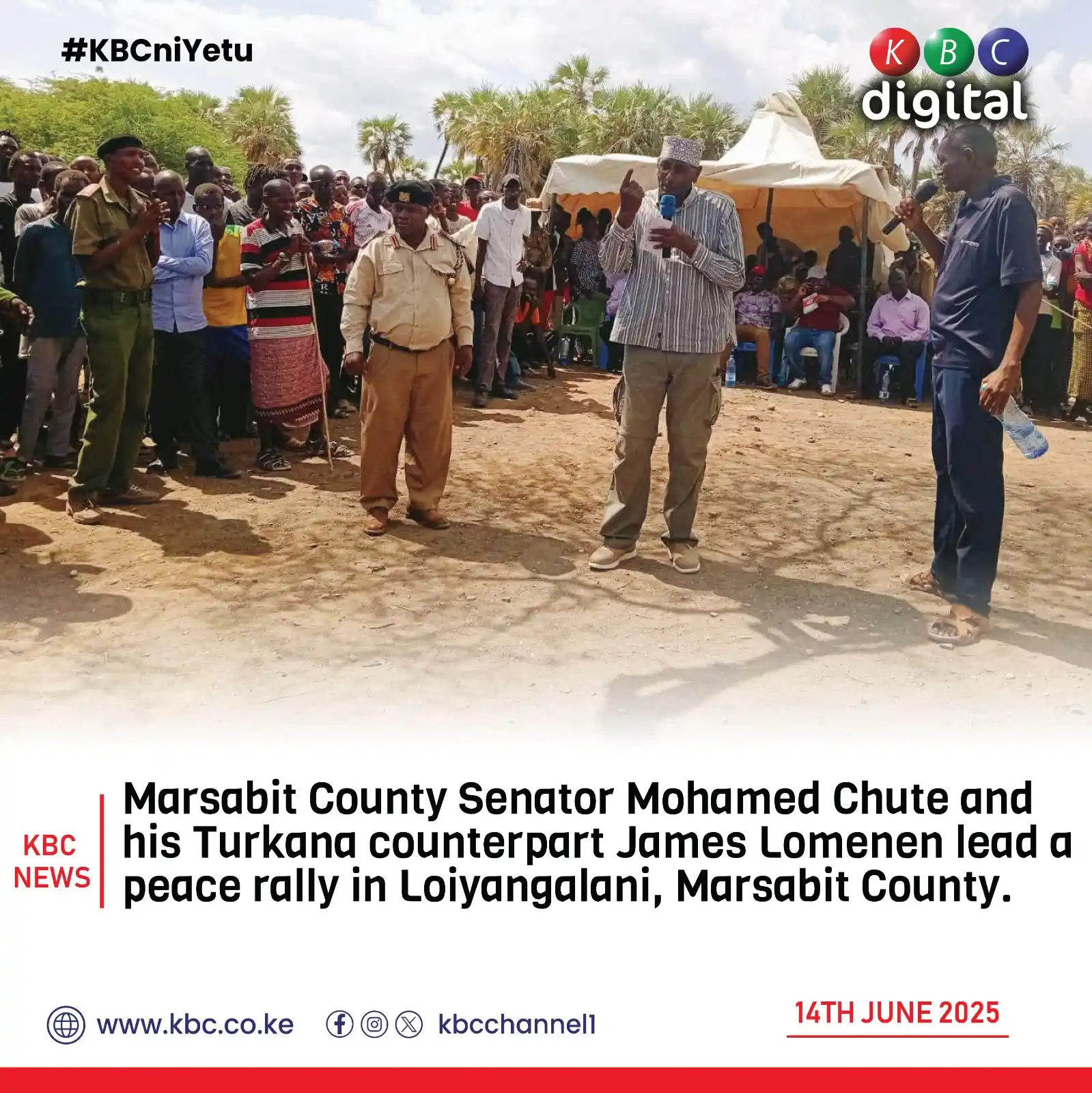 Image from KBC Digital: Marsabit County Senator Mohamed Chute and his Turkana counterpart Jame...