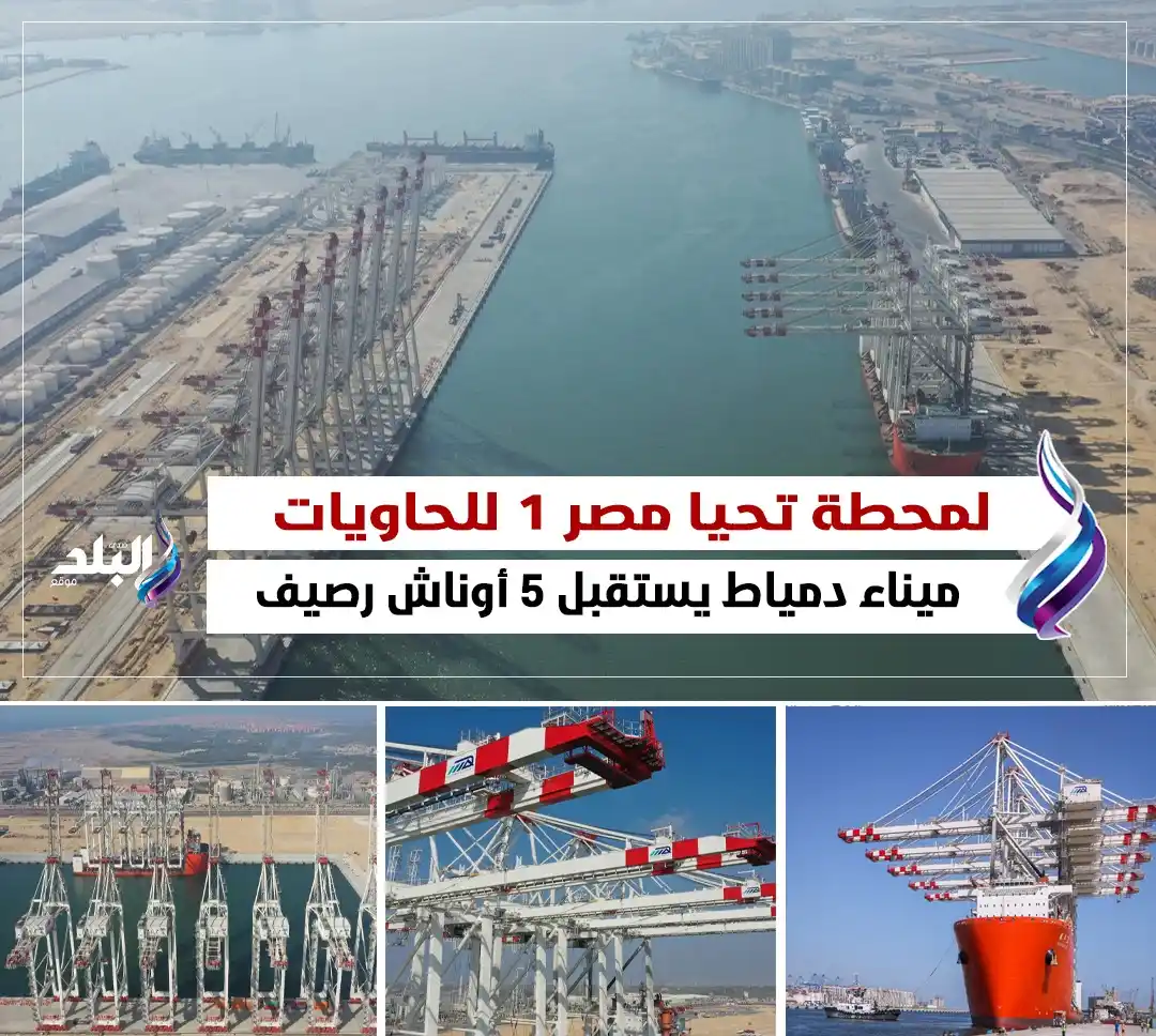 Image from صدى البلد: ميناء دمياط يستقبل 5 أوناش رصيف عملاقة لمحطة "تحيا مصر 1" للحاويات ال...