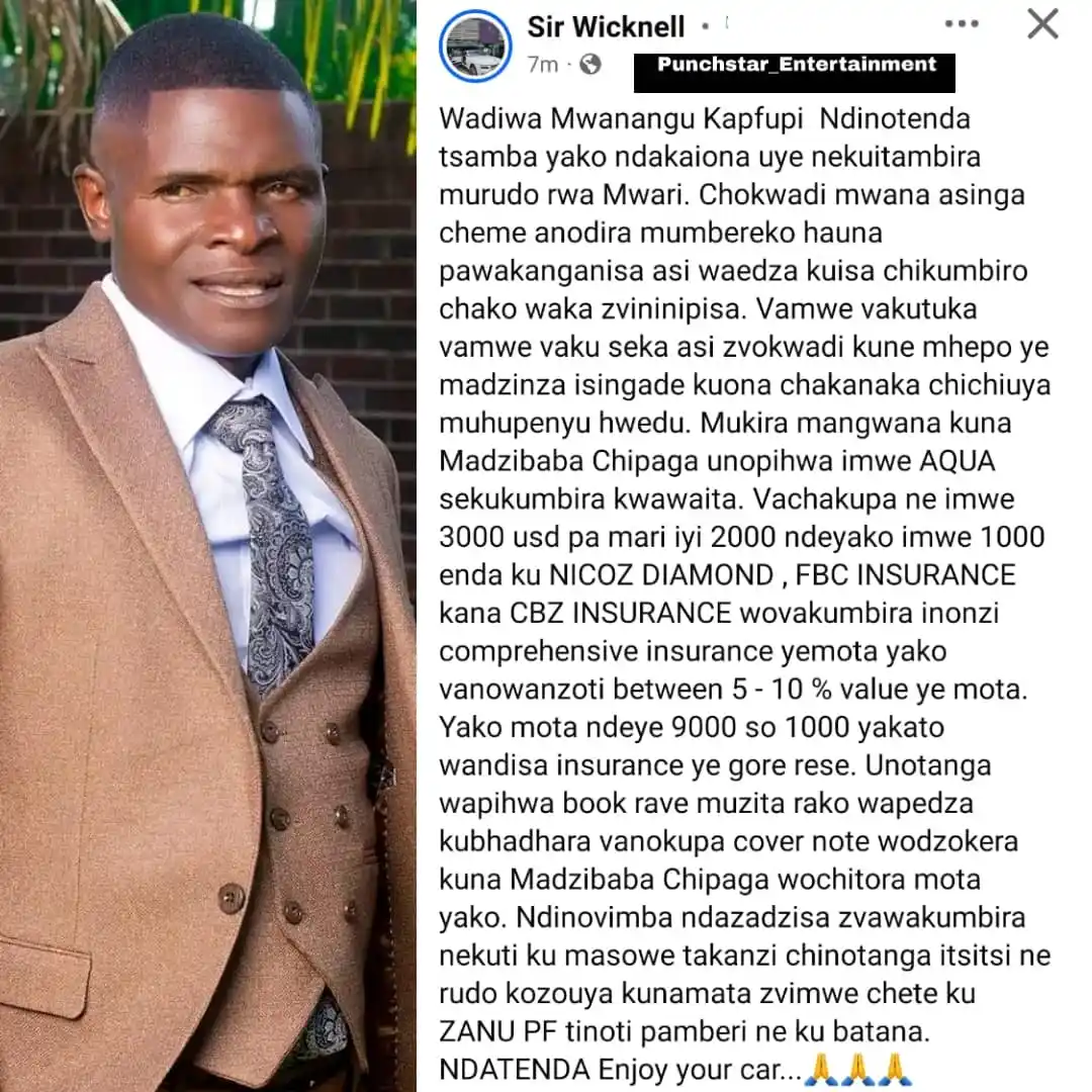 Image from Punchstar Entertainment Media: NEWS>>>>Zimbabwean millionaire Sir Wicknell has gifted comedian Kapfup...