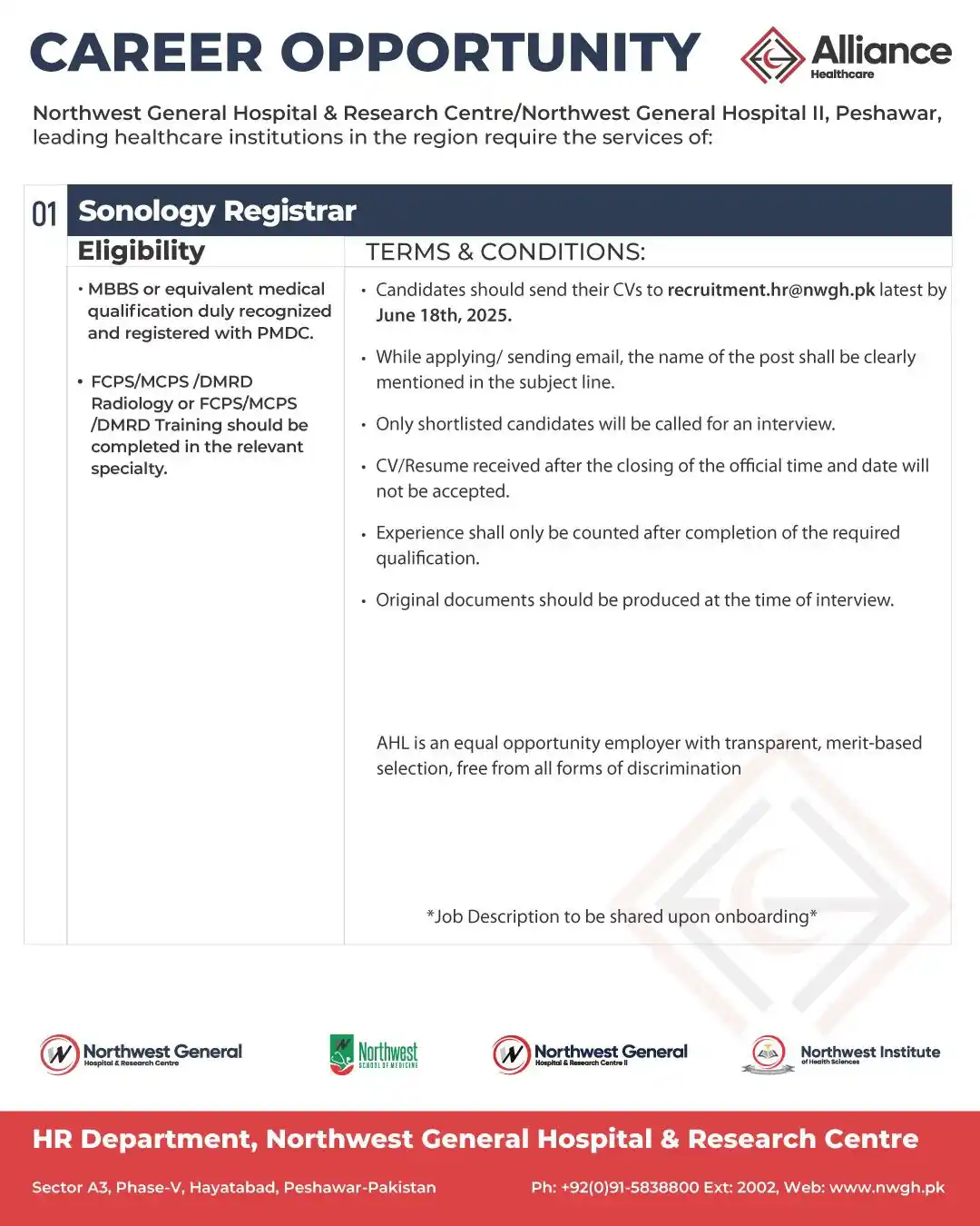 Image from Northwest General Hospital & Research Centre: Northwest is hiring Sonology Registrar To apply and for job details, ...