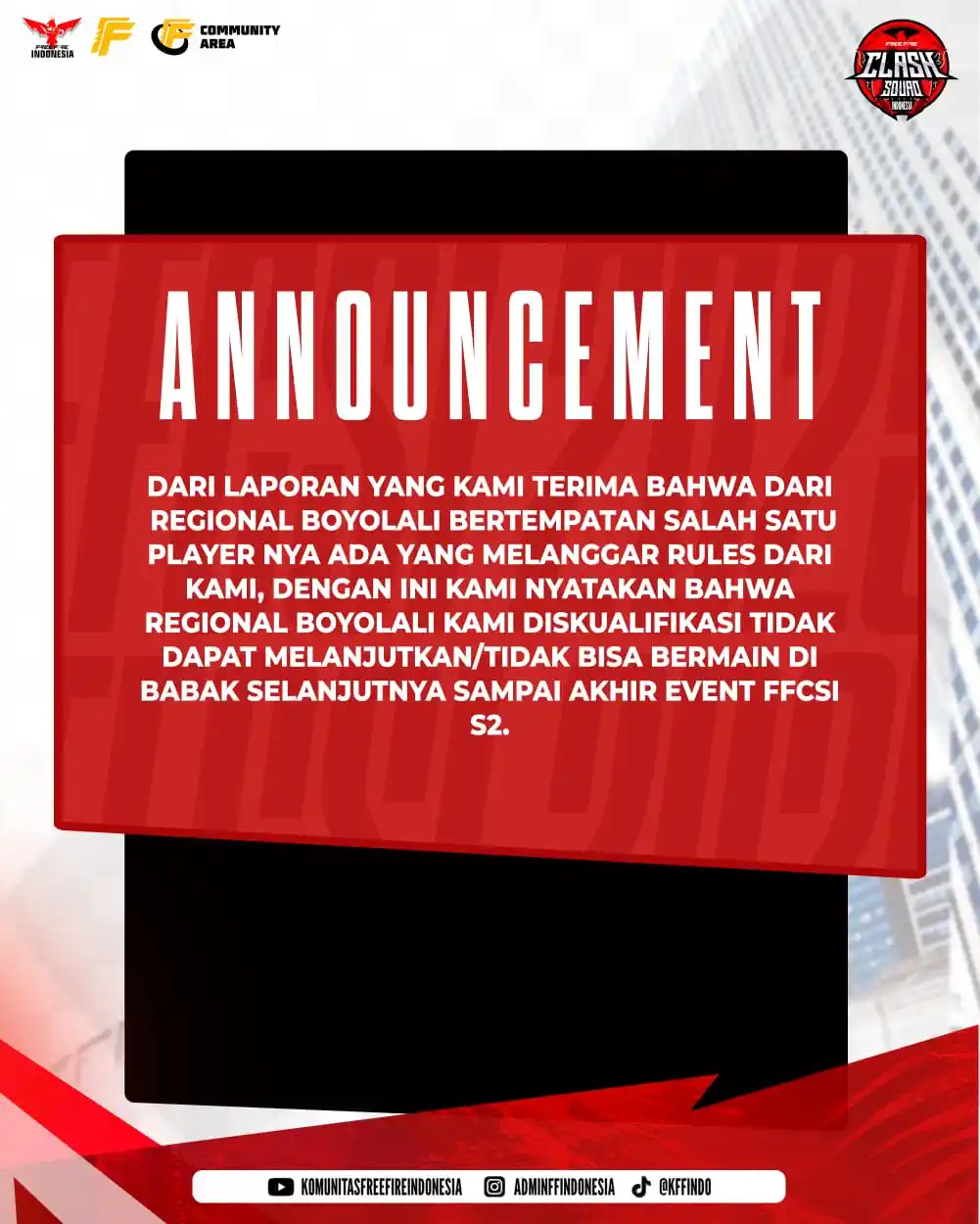 Image from KOMUNITAS FREE FIRE INDONESIA: [ OFFICIAL STATEMENT - COMPETITIVE RULING ]  Untuk Regional BOYOLALI t...