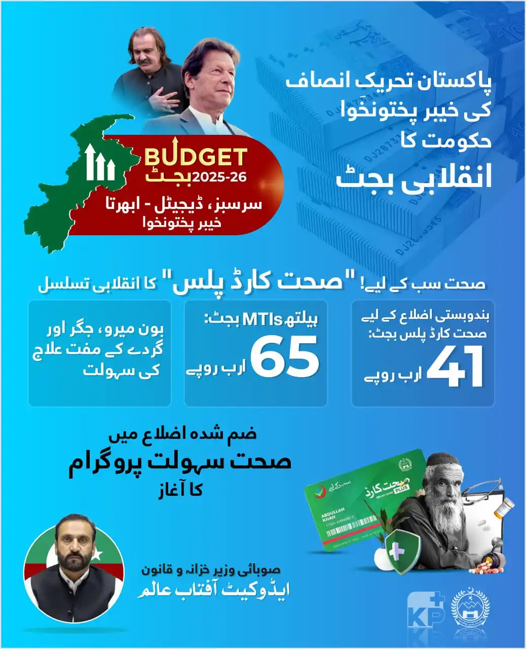 Image from Government Of KP: پاکستان تحریک انصاف کی خیبرپختونخوا حکومت کاانقلابی بجٹ! ✅ صحت کارڈ پل...