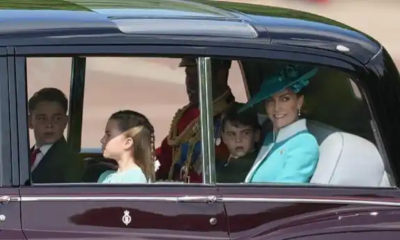 Image from Daily Mail: Prince William and Kate arrive at Trooping the Colour with George, Cha...