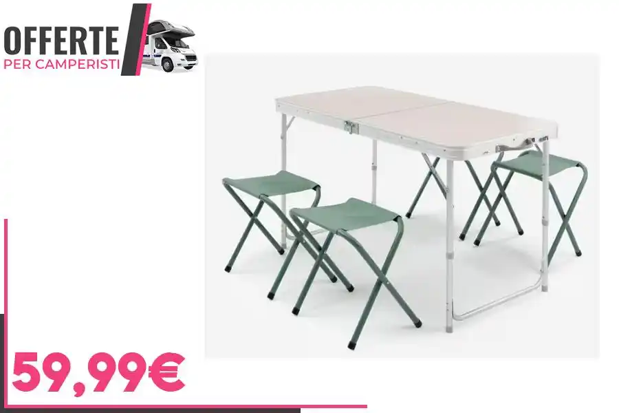 Image from OFFERTE per CAMPERISTI: *QUECHUA Tavolo pieghevole campeggio con 4 sgabelli* 💰 *A soli 59,99...