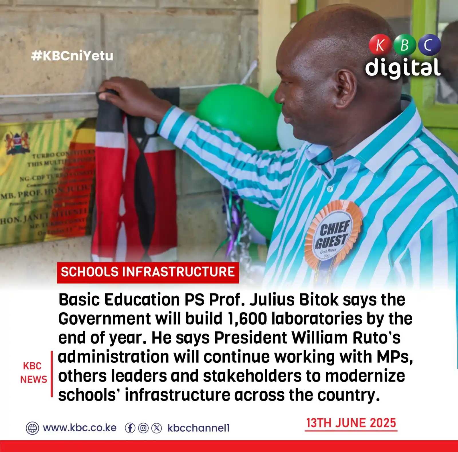 Image from KBC Digital: SCHOOLS INFRASTRUCTURE Basic Education PS Prof. Julius Bitok says the ...
