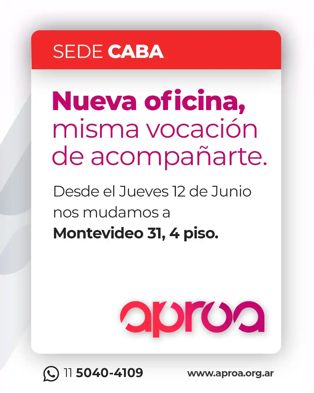 Image from APROA | La Mutual Del Mandatario 🙌🏼: 📍 Sede CABA Nuestra Sede CABA, a partir del Jueves 12 de Junio, se m...