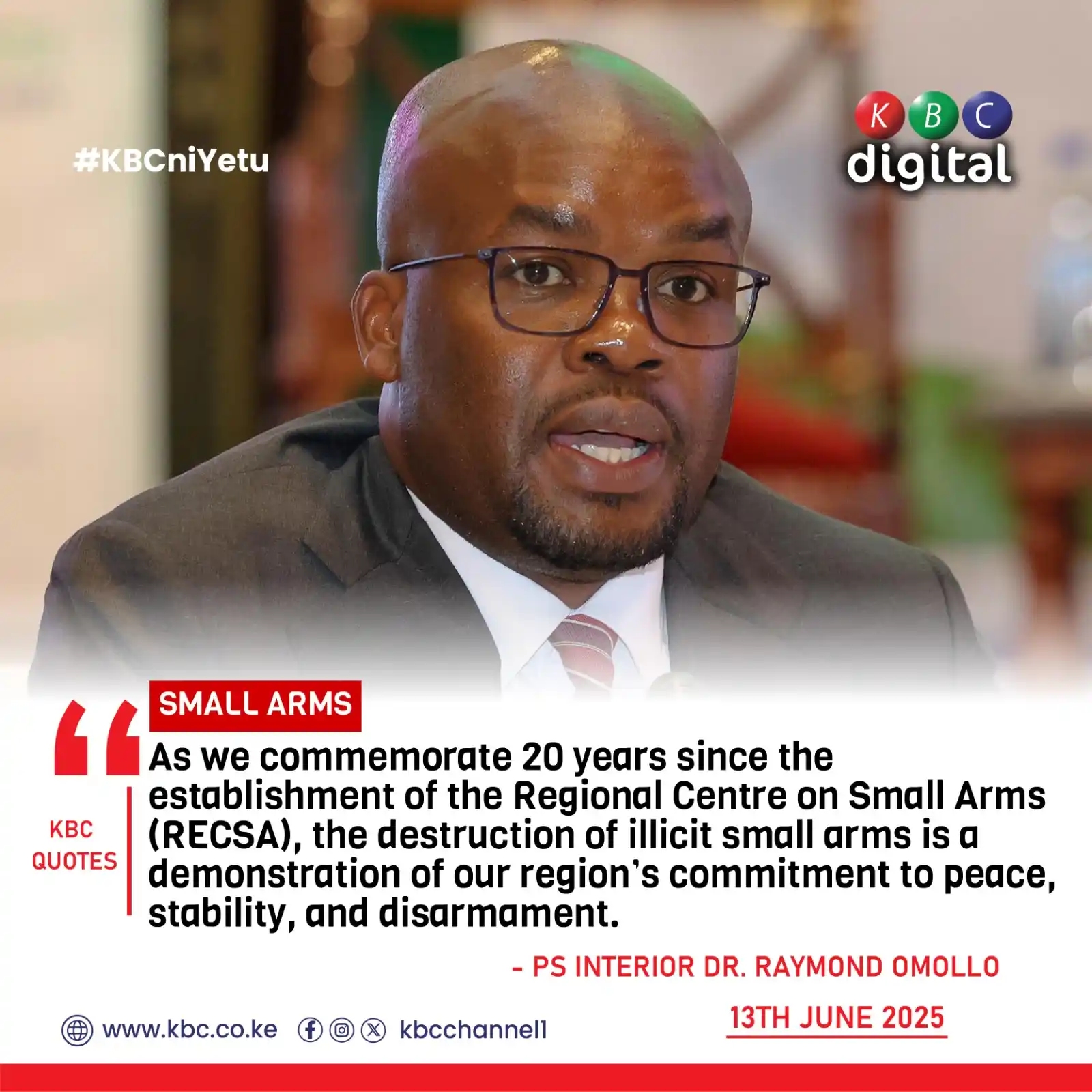 Image from KBC Digital: SMALL ARMS As we commemorate 20 years since the establishment of the R...