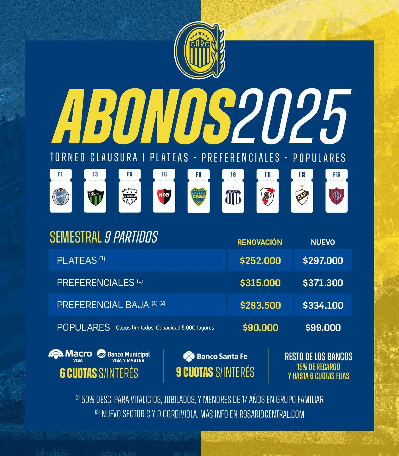 Image from Club Atlético Rosario Central: 🇺🇦🏟️ ¡Abonos Torneo Clausura 2025! Conocé el cronograma de venta, ...