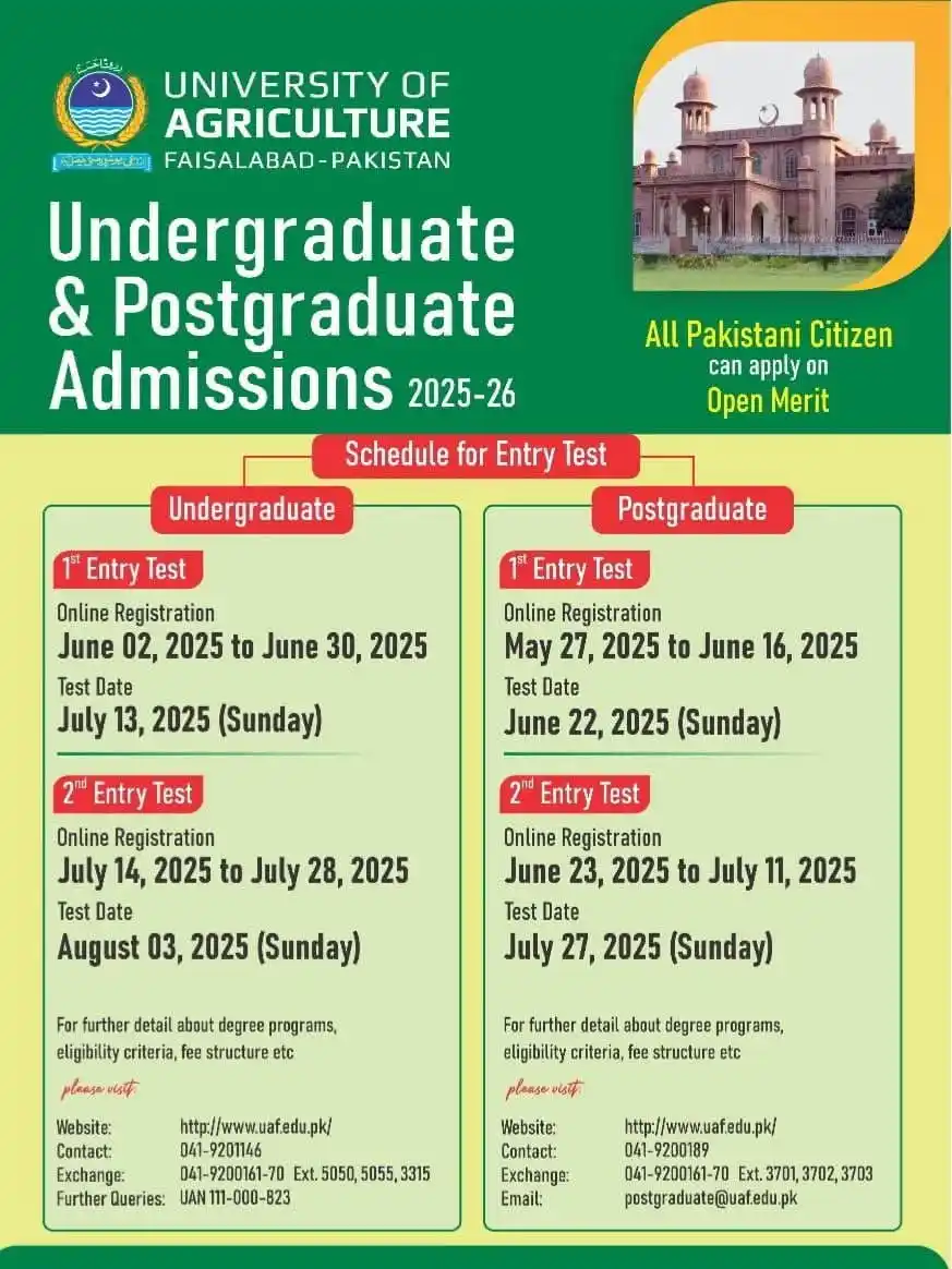 Image from ADMISSION UPDATE 🎓: *♨️University of Agriculture Faisalabad Admissions 2025* *آپ کو یقین ...